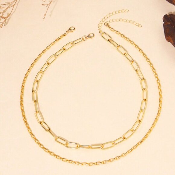 18K Gold Filled Paperclip & Box Chain Necklace Set (14.96 + 1.97, 17.72 + 1.97 ) - Picture 3 of 4